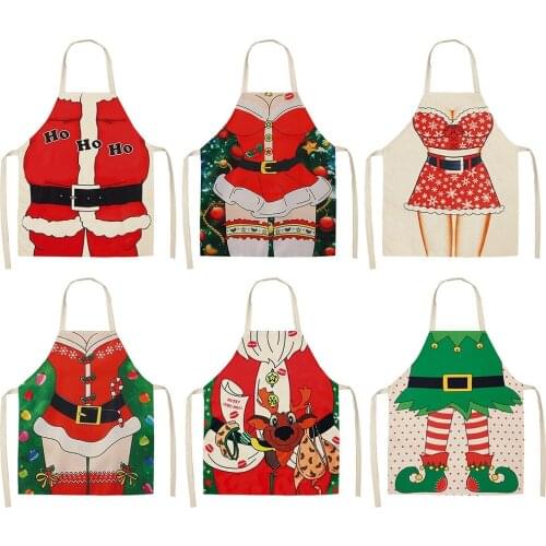 68*55cm Christmas Lady Aprons Cartoon Decoration Christmas Apron Linen Merry Christmas Apron Christmas Decorations For Home