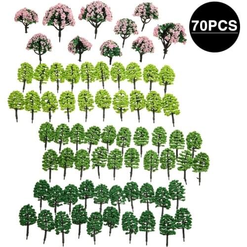 70pcs Mixed Green Trees Model Scale Model Tree Garden Railway Scenery Layout Decoration