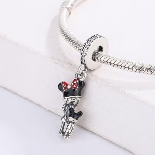 925 Sterling Silver Cartoon Character Enamel Minny Bowknot Pendant Charm Bracelet DIY Jewelry Making For Original Pandora