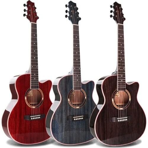 Acoustic Guitar 36 inch Folk Guitar Mahogany Polished Beginner Guitar kit With Bag/Picks/Capo/ Strap/String