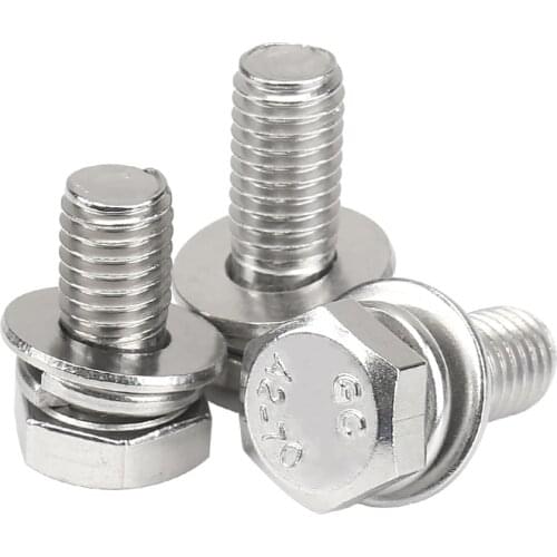 M4 M5 M6 M8 M10 M12 Hex Head Machine Bolt Flat Washer Spring Hexagonal Matric Thread Screw 304 Stainless Steel
