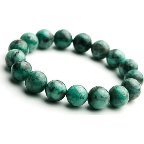 Real Natural Green Emerald Crystal Round Beads Bracelet 10mm 11mm 12mm Gemstone Women Rarest Emerald Jewelry AAAAA
