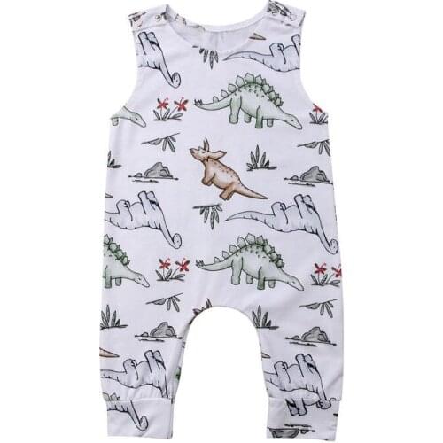 Newborn Kids Baby Boy Girl Dinosaur Print Rompers Summer Sleeveless Clothes Jumpsuit Cotton Animal