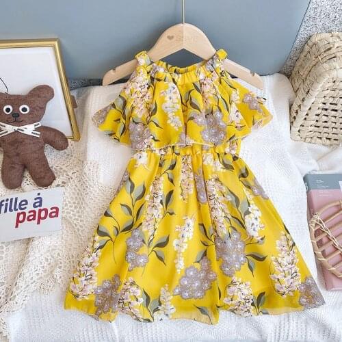 Girls Princess Print Dresses 2021 Summer Casual Flower Kids Sweet Baby Clothing Costume Children Party Fancy 3-8 Y