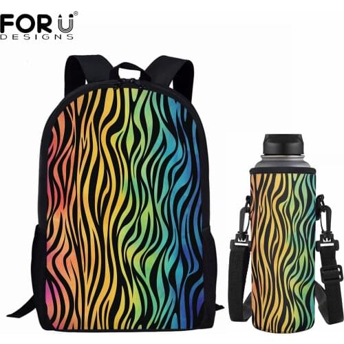 FORUDESIGNS 3D Gradient Markings Print Schoo Bags for Teens Large Capacity Backpacks Water Bottle Covers 2Pcs Set Cup Case Bolsa
