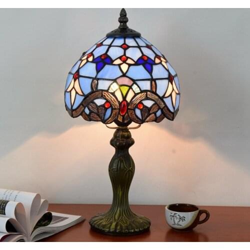 European style retro Baroque Vanni color glass Restaurant Bar bedroom small table lamp Mediterranean blue childrens lamp