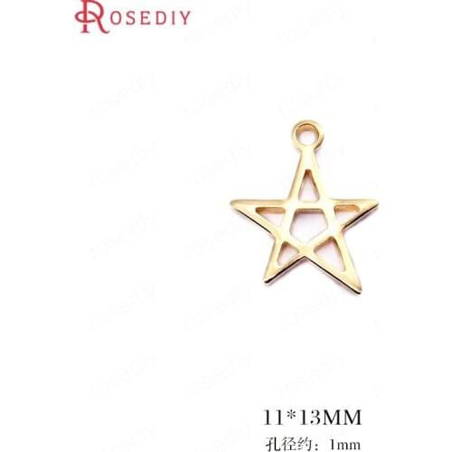 F225)20 pieces 11*13mm Hole 1mm 24K Gold Color Brass Hollow Star Charms Pendants High Quality Diy Jewelry Findings Accessories