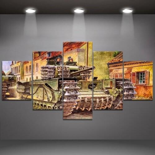 5 Panel Tank War Canvas Printed Painting For Living Room Wall Decor HD Picture Artworks Poster2