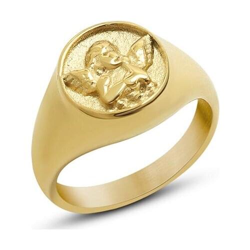 Vintage Stainless Steel Round Angel Ring For Women Statement Gold Metal Gala Ring Jewelry Party Gift bijoux ete 2021