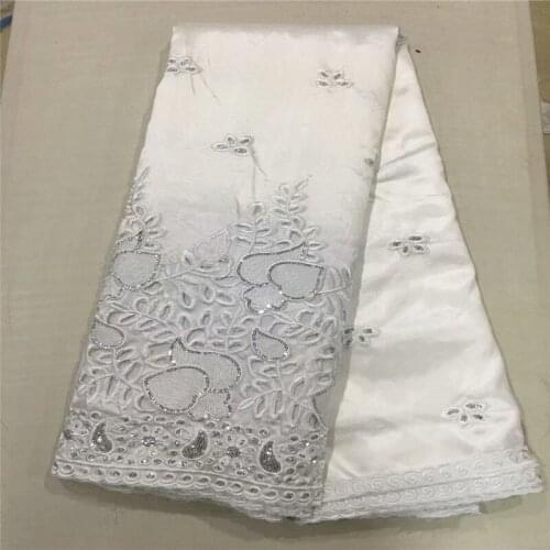 2018 African George Lace Fabric Newest High Quality African George Fabric With Sequins Sewing Lace For Dresses white syl65-852