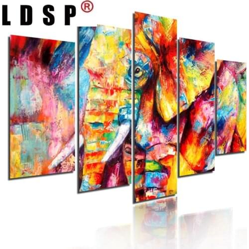 LDSP 5 Panels Animal Canvas Painting Colorful Elephant Wall Art Style Decoration Home Living Room Bedroom Poster Unframe