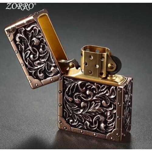 Pure Copper Heavy armor Oil Lighter Vintage Relief Beauty Vines Kerosene Lighters Fire Cigarette Retro Tobacco Men Gadgets