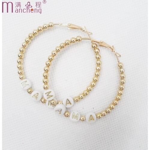 Trendy Gold Zinc Alloy Plastic CCB beads Letter " MAMA " Drop Hoops Earrings серьги 2021 тренд genshin bijoux aretes Circle (50M