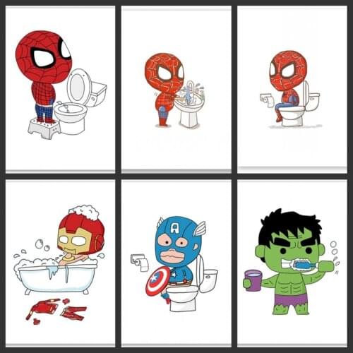 Marvel Movie Wall Art Avengers Brushing Bathroom Canvas Paintings Superhero Childrens Poster Print Picture Kids Room Home Decor