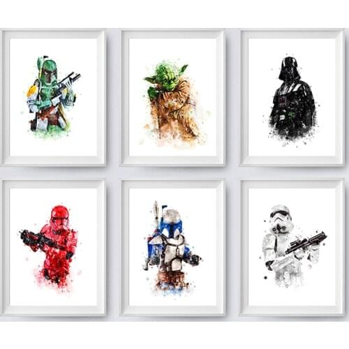 Disney Star Wars Watercolor Canvas Painting Darth Vader Movie Poster Wall Art Picture for Living Kids Room Home Decor Cuadros