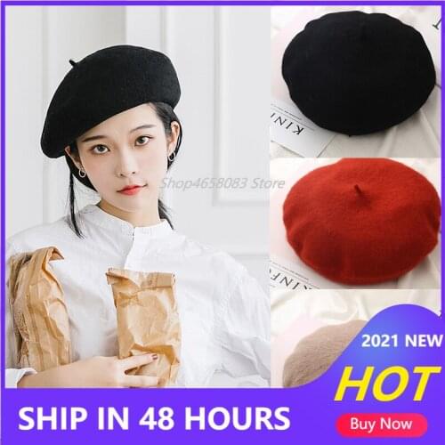 New Women Winter Hat Beret Female Wool Cotton Blend Cap 23 Color New Womans Hat Caps Black White Gray Pink Boinas De Mujer