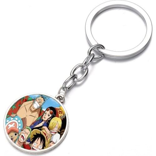 Japan anime One Piece Keychain Glass Dome Key Chain Bag Charm necklace Bronze Silver black Keyring Holder Kids boys girl Gift