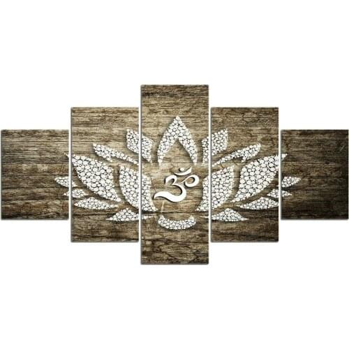 Om Lotus Abstract Zen Yoga 5 Pcs Modern Home Wall Decor Canvas Picture Art HD Print Painting On Canvas for Living Room No Framed