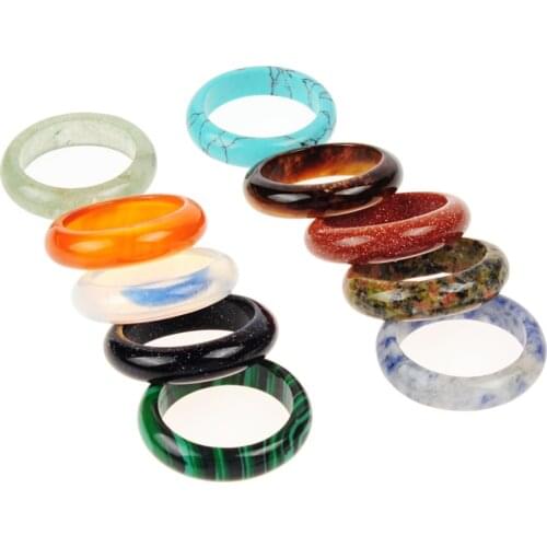 Wholesale 12pcs/lot Hand Carved Mixed Random Color Natural Stone Mystic Blue Sandstone Onyx Finger Rings for Party Free Shipping