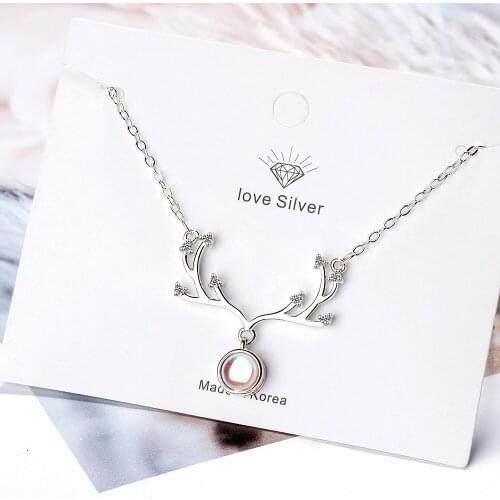 Zircon Artificial Moonstone Elk Pendant Necklace For Women Gift 925 Sterling Silver Necklace Chain Choker