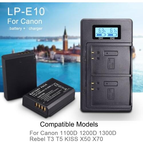 PALO 2pcs LP-E10 Camera Battery LP E10 LPE10 replacement battery+LCD USB Dual Charger for Canon 1100D 1200D 4000D Kiss X50 X70
