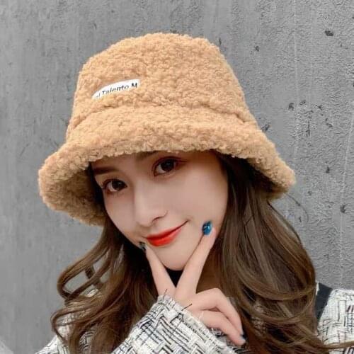 2021 New Hats for Women Autumn Winter Bucket Hats Lamb Plush Soft Warm Fisherman Hat Panama Casual Caps Lady Flat Top Cap