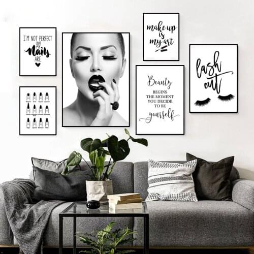 Black White Fashion Girl Posters Red Lips Makeup Prints Canvas Art Painting Wall Picture Modern Girl Room Home Decor HD3132