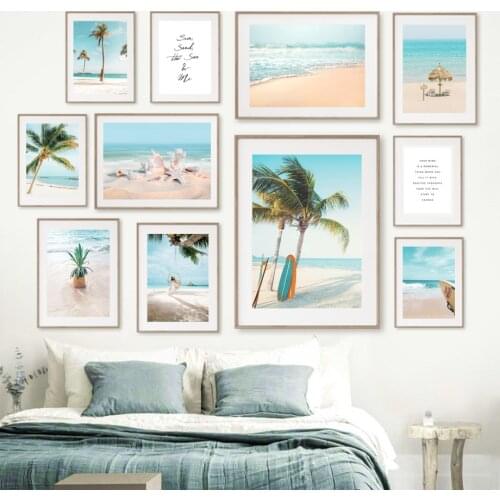 Beach Waves Palm Surfboard Recliner Shell Wall Art Canvas Painting Nordic Posters And Prints Wall Pictures For Living Room Decor