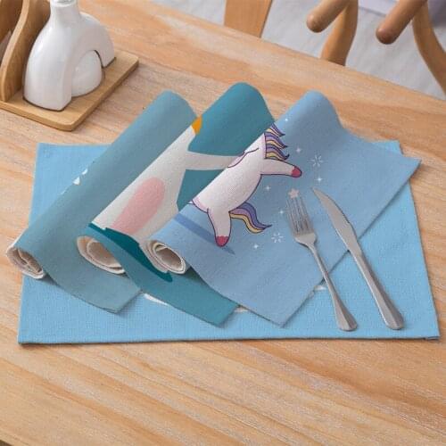 Placemats Polyester Linen Tableware Mat Cute Animals Printed for Kitchen Table Waterproof Pad Coaster Modern Home Decor 30*40cm