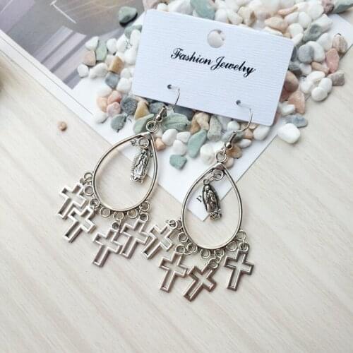 QIGO Religious Jewelry Virgin Cross Drop Earrings For Women