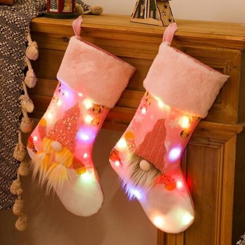 Xmas Tree with LED Light Hanging Stocking Faceless Gnome Pattern Christmas Stocking Gift Bag Non Woven Fabric Home/Living Room