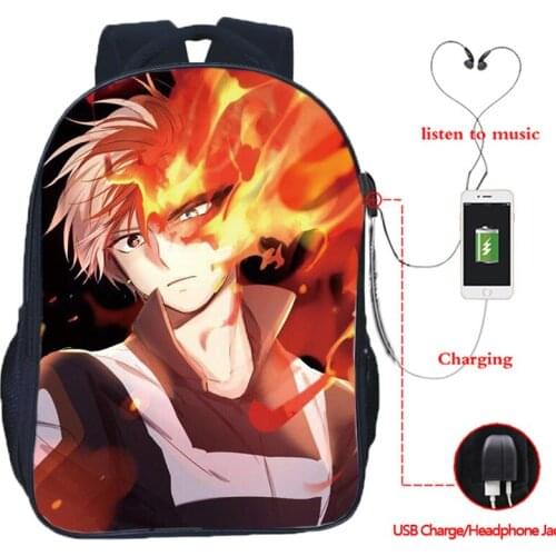 Mochila Boku No Hero Academia Backpack Bookbag USB Design Backpack Headphone Jack School Bags for Teenagers Travel Knapsack