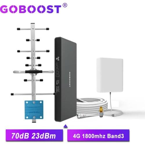 GOBOOST Cell Phone Signal Booster LTE 4G 1800 MHz Cellular Amplifier Band 3 Gain 70dB Mobile Repeater With Antenna Cable Set