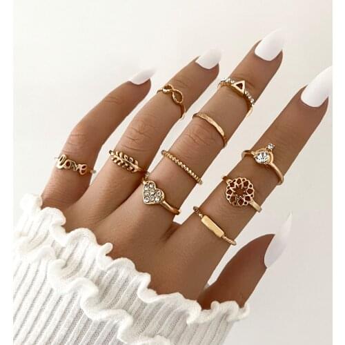 Aprilwell Vintage Heart Rings Set for Women Charm Shinestone Aesthetic Fashion Jewelry Gift for Girlfriend Accessories Wholesale
