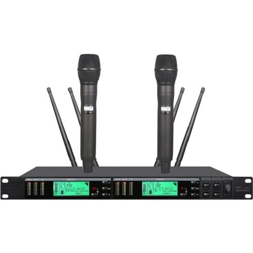 Bolymic Top Quality for Stage !! UR24D PLL True Diversity UHF Wireless System Lavalier With Dual Handheld Wireless Microphone