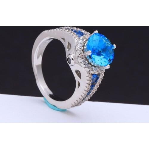 High quality romantic cz zircon rings liht blue Wedding band luxury Engagement jewelry large women jewellery