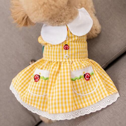Yellow Cute Dog Clothes Plaid Summer French Bulldog Terrier Coat Skirt Cat Outfit Apparel For Small Pet Collar Shirt Accessories