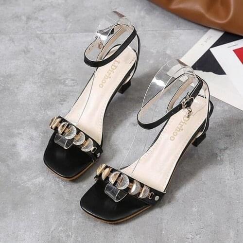 Clear Heels High Heeled Sandals Woman 2021 Suit Female Beige Med Summer Shoes High-heeled Comfort