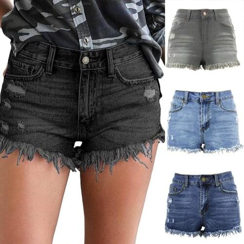 2019 Female Fashion Summer Sexy High Waist Tassel Holes Denim Shorts Women Casual Fringe Frayed Ripped Jeans Hot Short Pants
