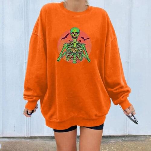 Womens Halloween Pumpkin Face Long Sleeve Sweatshirts Lightweight Casual Pullover Tops Round-neck 2021 Fashionable S-2xl