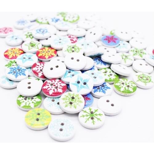 15mm Christmas Buttons Sewing Buttons Wooden Crafts Scrapbooking Christmas Wood Buttons Snowflake Printed accessories 100 Pcs