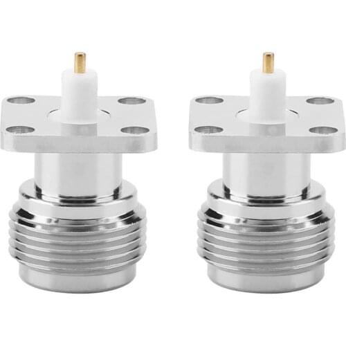 2Pcs N-KFD-5 N-type Female Jack RF Coaxial Connector with Flange 17.5x17.5 4-hole panel mount N type female jack square plate