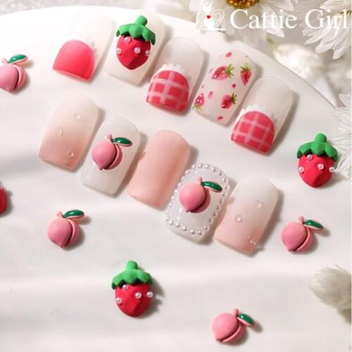 2pcs Peach 3D Cute Fruit Nail Studs Japanese Stawberry Manicure Summer Candy Pink Nails Decoration DIY Nail Art Nail Salon 2pcs
