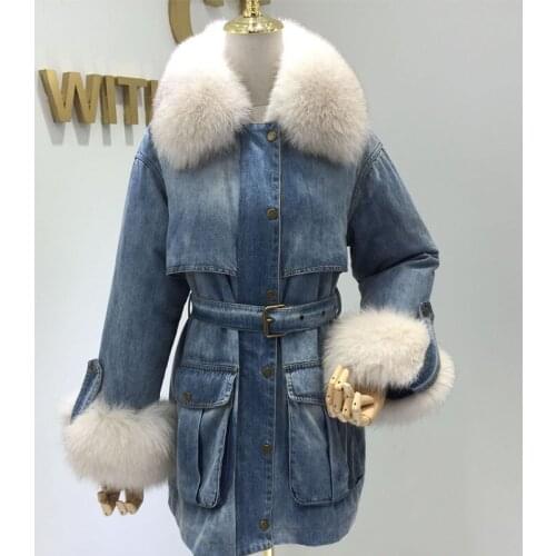 2020, new denim women down jacket, long parka, womens coat, winter Korean yy-051 with fox fur collar
