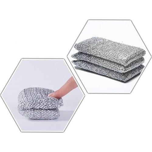 3Pcs Kitchen Scrubbing Sponge Steel Wire Dish Brush Heavy Duty Non-Scratch Cleaner Scouring Pads Bathroom Cleaning Washing Tools