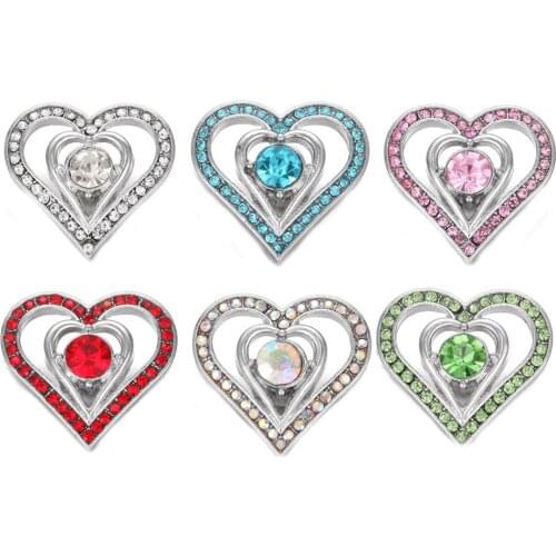 5pcs/lot New Snap Jewelry 18mm Snap Buttons Love Heart Rhinestone Metal 18mm Snap Buttons Jewelry for 18mm Snap Bracelet Bangle
