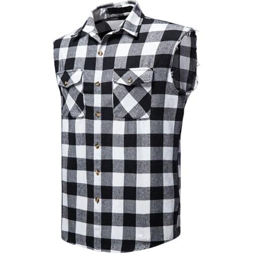 54# Mens Casual Flannel Plaid Shirt Sleeveless Double Pocket Cowboy Button Down Shirts Men Cotton Plus Size Vest Checkered Top