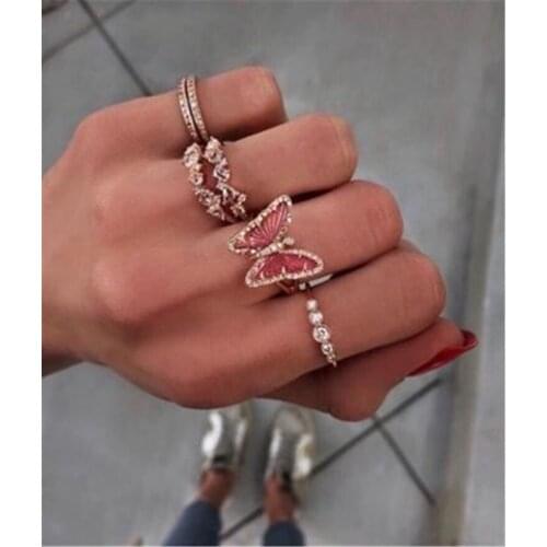 6Pcs/Set Boho Vintage Butterfly Knuckle Rings For Women Crystal Geometric Female Finger Rings Set Women Wedding Anniversary Gift