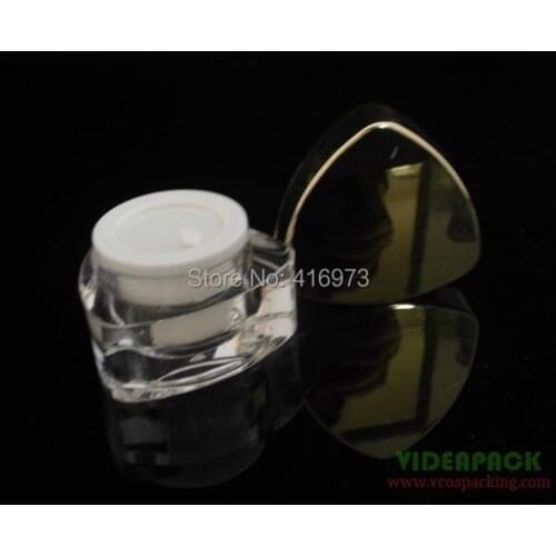 100pcs/lot acrylic cosmetic jar 10g plastic PMMA eyecream container 10ml rtriangle shape