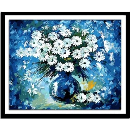 Diamond Painting Full Of Diamond Flowers Bedroom Living Room Dining Room Modern Blue Vase Daisy Stickers Diamond Cross Stitch
